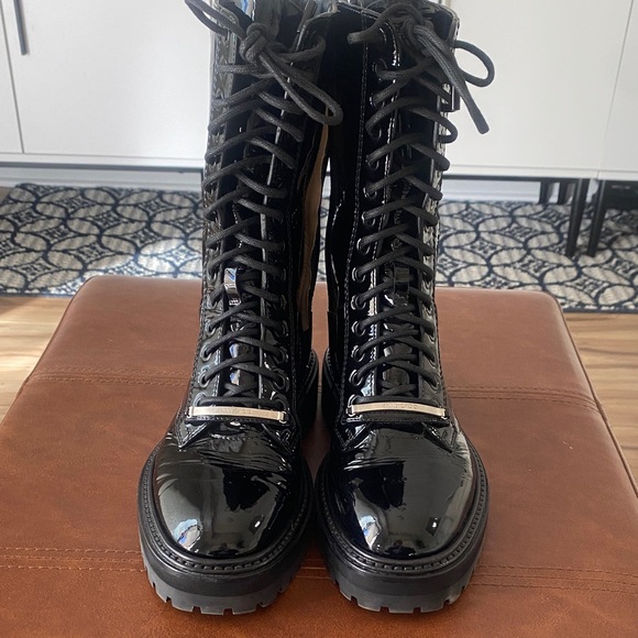 Jimmy Choo Patent Leather Black Lace-Up Boots